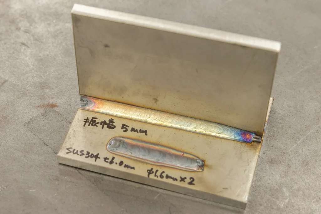 SUS304 t6.0mmをダブルワイヤーで板幅5mmに溶接したサンプル